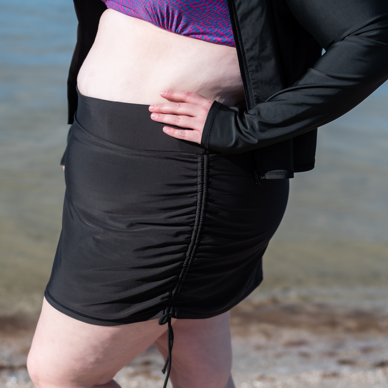 Women's Adjustable Swim Skirt Swim Bottom | "Black"-SwimZip UPF 50+ Sun Protective Swimwear & UV Zipper Rash Guards-pos8