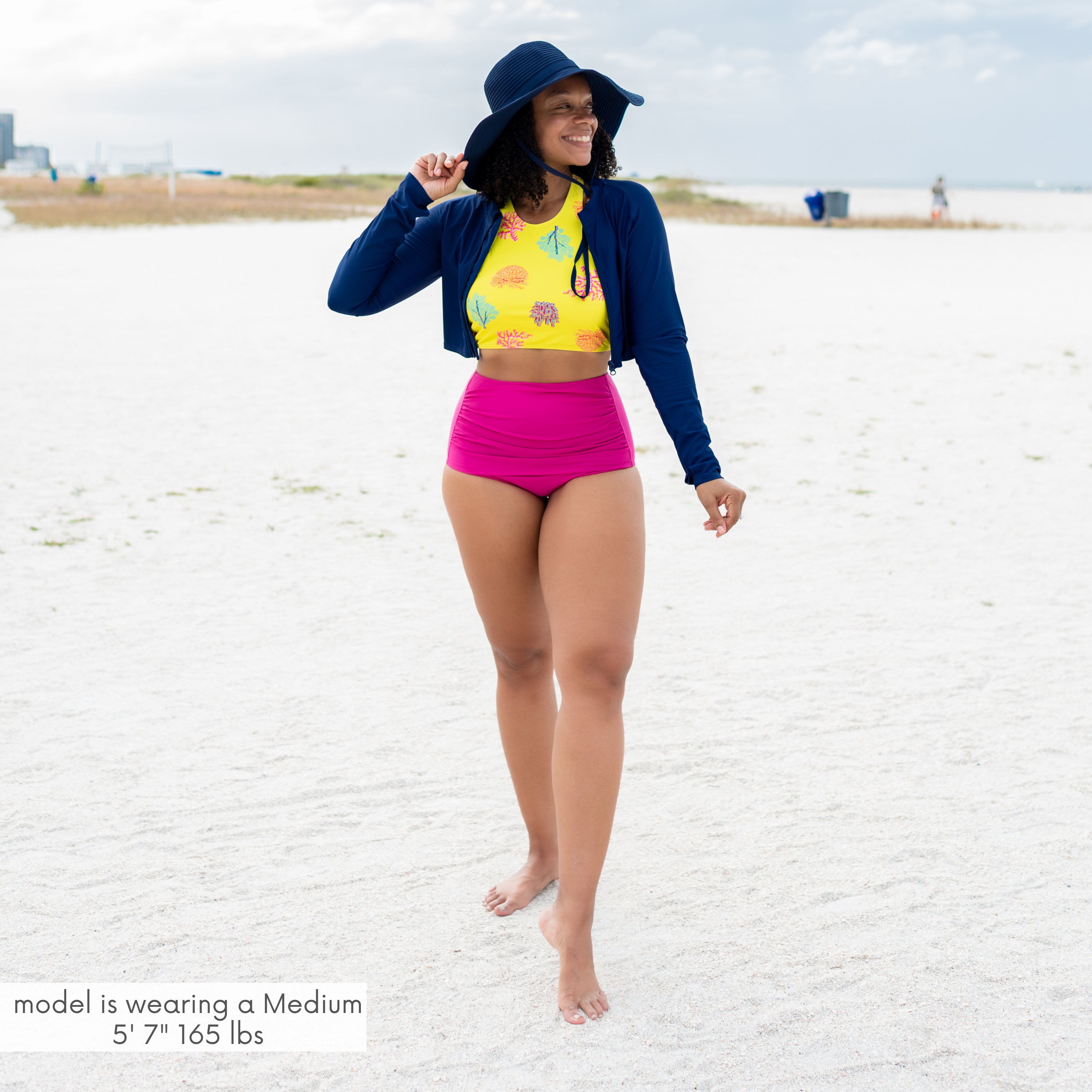 Women's High Waist Bikini Bottoms Ruched | "Fuchsia"-SwimZip UPF 50+ Sun Protective Swimwear & UV Zipper Rash Guards-pos6