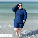 Women's Long Swim Bike Short with Pocket | “Navy”-SwimZip UPF 50+ Sun Protective Swimwear & UV Zipper Rash Guards-pos4