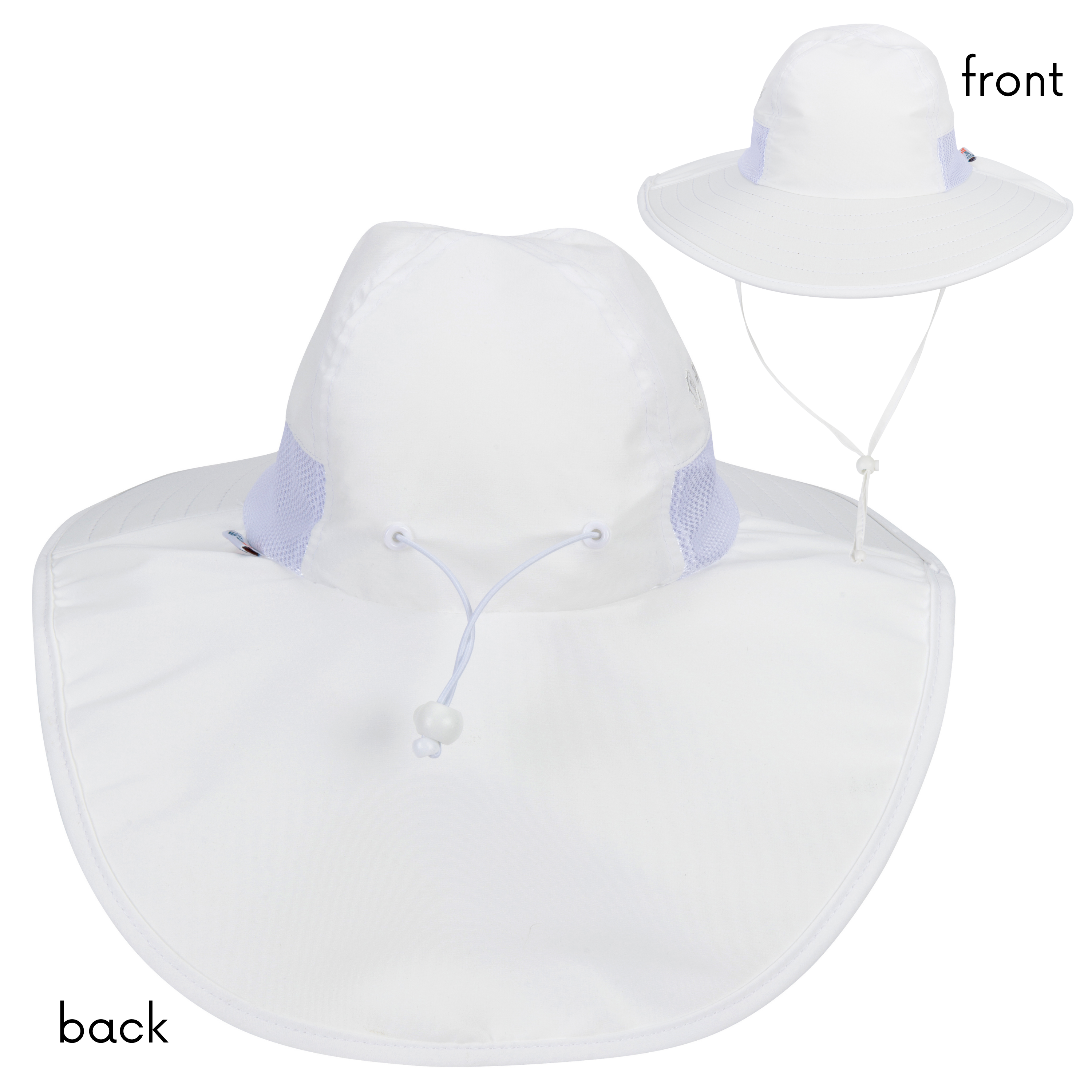 Kids Wide Brim + Flap Neck Sun Protective Adventure Hat - White-SwimZip UPF 50+ Sun Protective Swimwear & UV Zipper Rash Guards-pos9