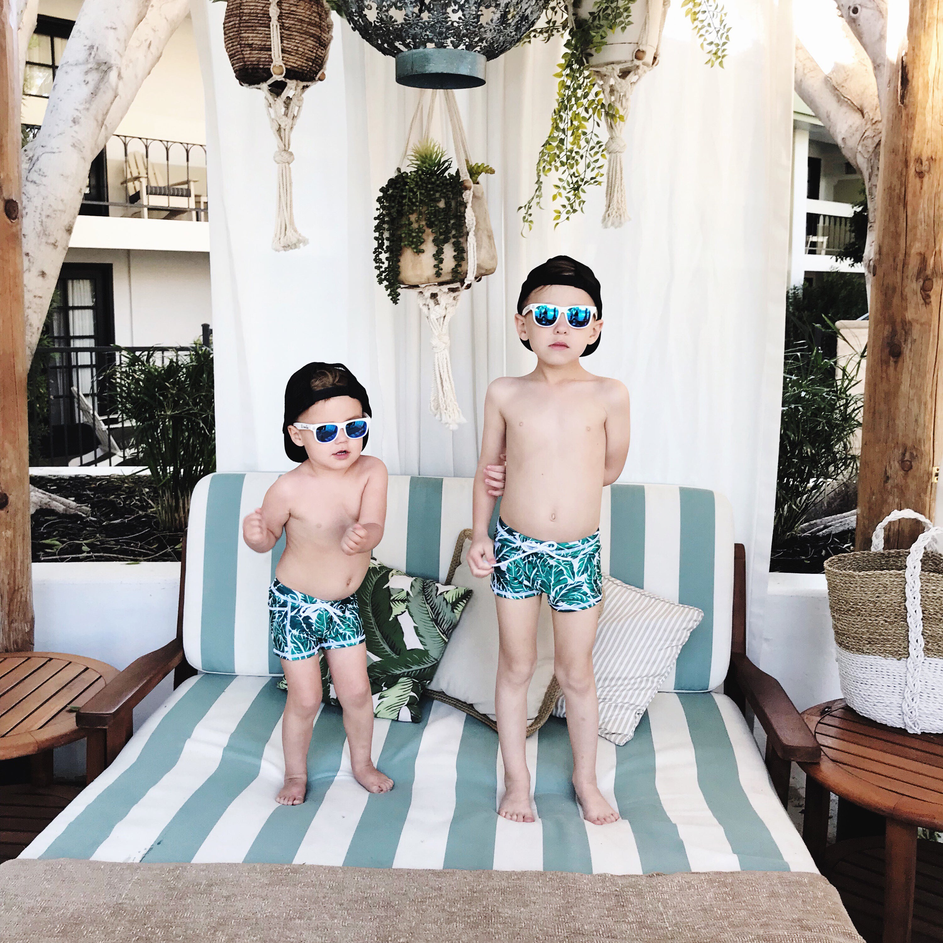 Kids Euro Swim Shorties | "Palm Leaf”-SwimZip UPF 50+ Sun Protective Swimwear & UV Zipper Rash Guards-pos3