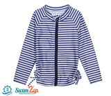 Girls Long Sleeve Rash Guard - “Stunner”-6-12 Month-Navy Stripe-SwimZip UPF 50+ Sun Protective Swimwear & UV Zipper Rash Guards-pos1