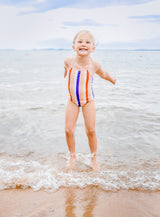 Girls One-Piece Swimsuit + Long Sleeve Rash Guard Set (2 Piece) | "Multi Stripe"-SwimZip UPF 50+ Sun Protective Swimwear & UV Zipper Rash Guards-pos5