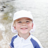 Kids Flap Hat | White-SwimZip UPF 50+ Sun Protective Swimwear & UV Zipper Rash Guards-pos3