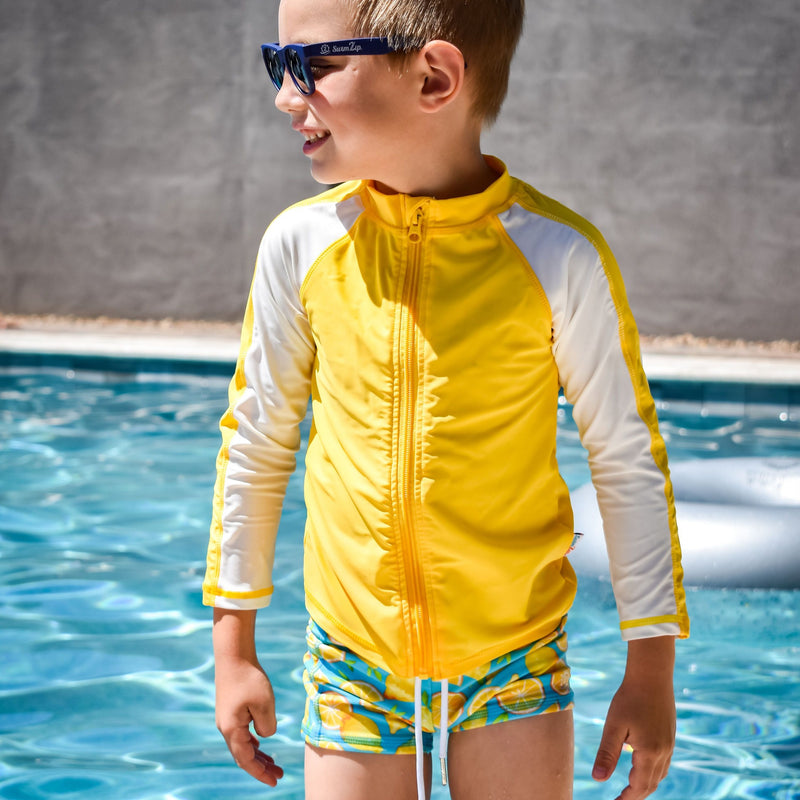 Kids Euro Swim Shorties | "Lemons"-SwimZip UPF 50+ Sun Protective Swimwear & UV Zipper Rash Guards-pos2