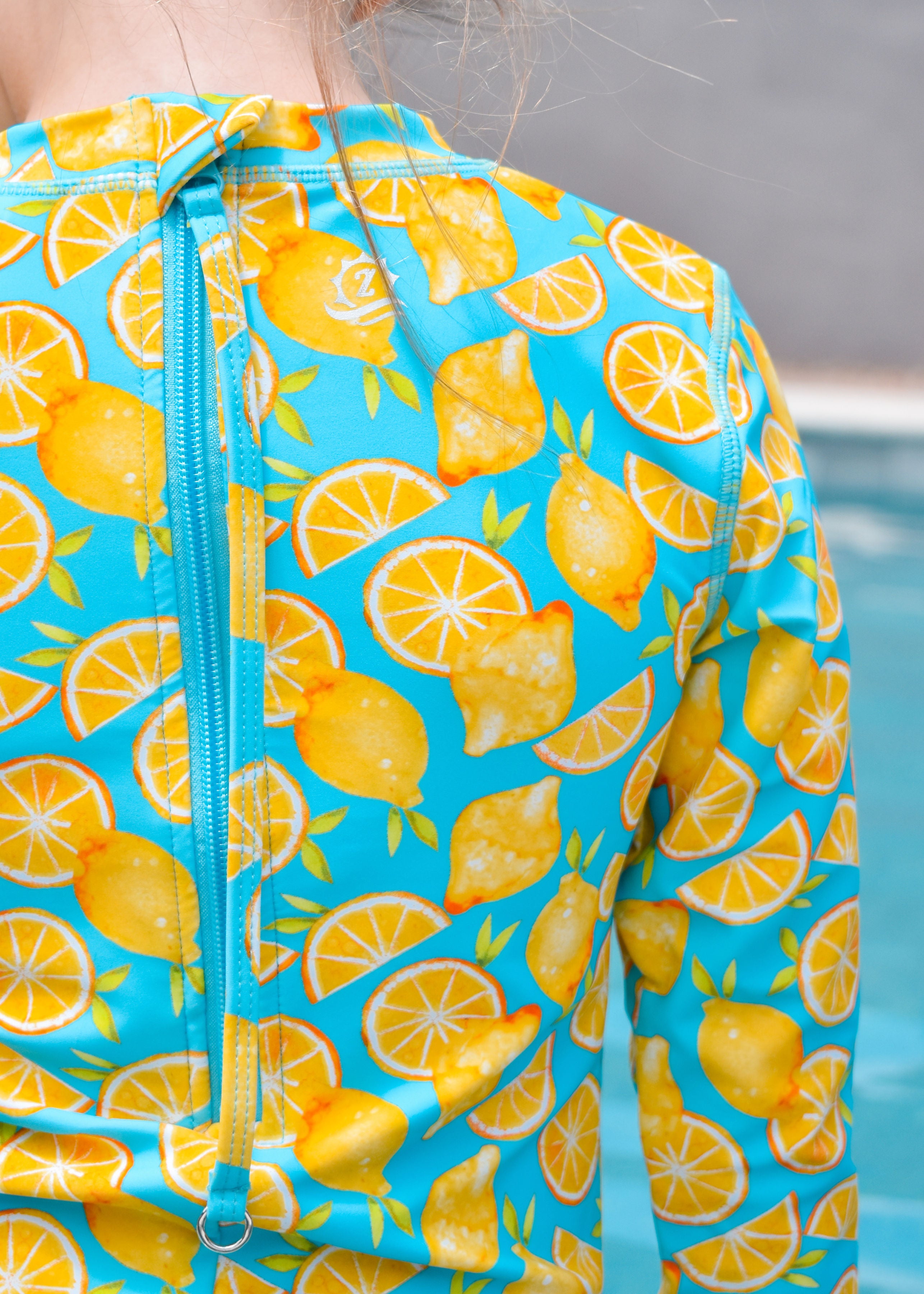 Girls Long Sleeve Surf Suit (One Piece Bodysuit) | "Lemons"-SwimZip UPF 50+ Sun Protective Swimwear & UV Zipper Rash Guards-pos8