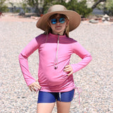 Girls Long Sleeve Swim Dress Cover Up | "Rose Pink"-SwimZip UPF 50+ Sun Protective Swimwear & UV Zipper Rash Guards-pos11