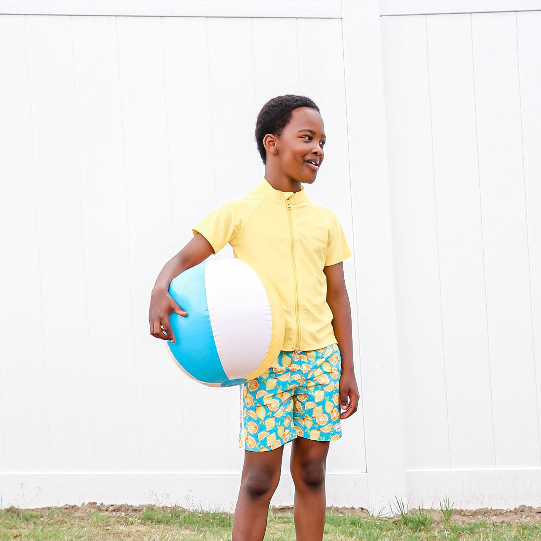 Kids Short Sleeve Zipper Rash Guard Swim Shirt | “Yellow”-SwimZip UPF 50+ Sun Protective Swimwear & UV Zipper Rash Guards-pos2