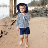 Kids UPF 50+ Long Sleeve Rash Guard Signature Sun Protective Swim Shirt - Mini Navy Stripe-SwimZip UPF 50+ Sun Protective Swimwear & UV Zipper Rash Guards-pos2
