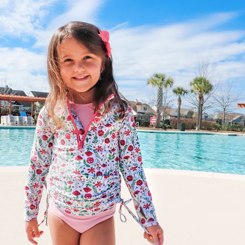Girls Long Sleeve Swim Dress Cover Up | "Floral Garden"-SwimZip UPF 50+ Sun Protective Swimwear & UV Zipper Rash Guards-pos6