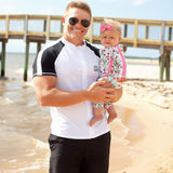 Men's Short Sleeve Rash Guard Swim Shirt - “White/Black”-SwimZip UPF 50+ Sun Protective Swimwear & UV Zipper Rash Guards-pos6