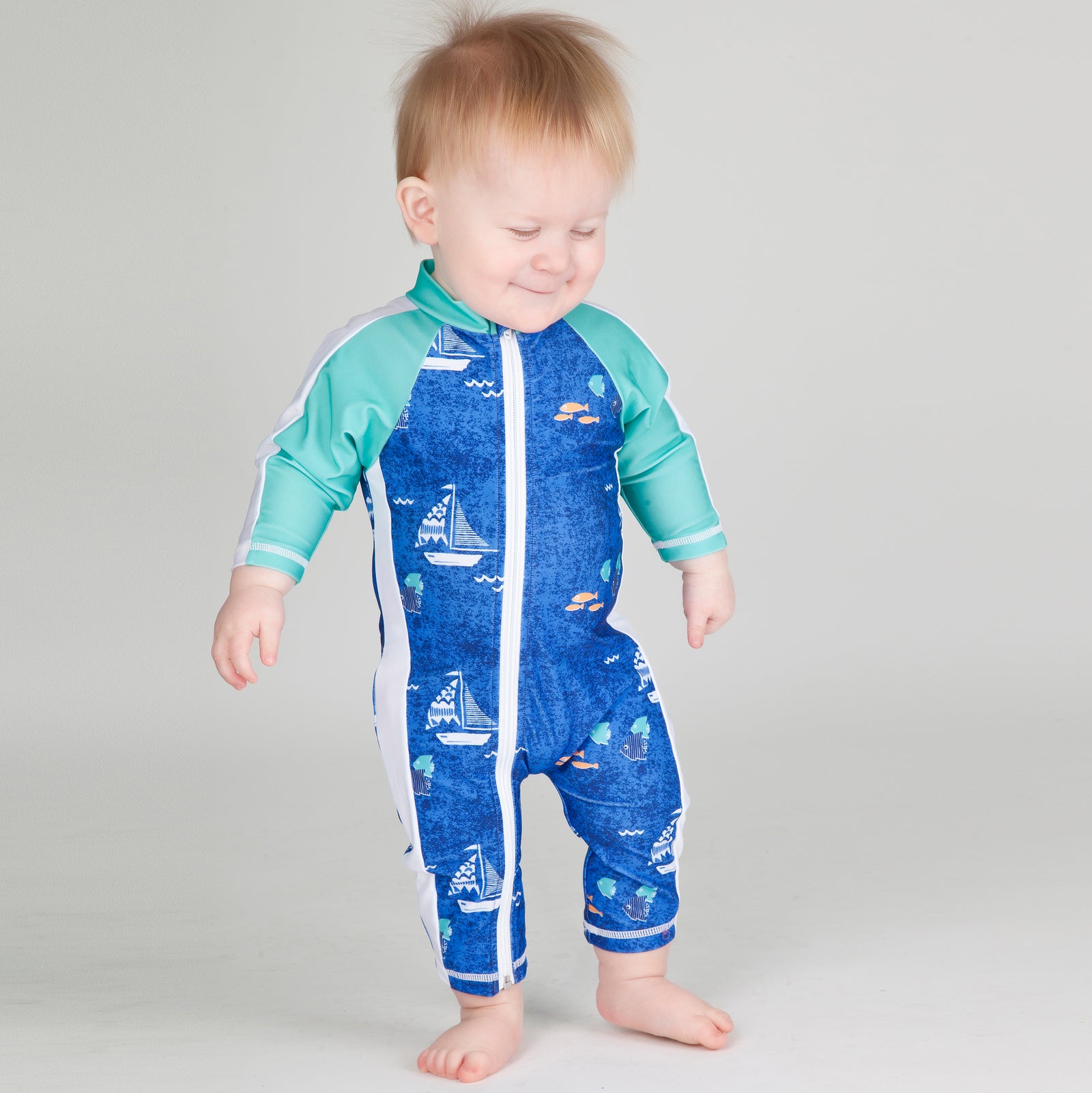 Sophie & Lucas Baby Boys Blue Stripe Nautical Captain Sunsuit main image 1