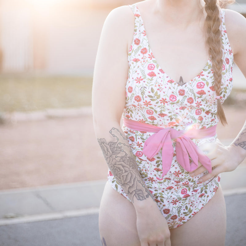 Women's One Piece Wrap Swimsuit - "Floral Garden"-SwimZip UPF 50+ Sun Protective Swimwear & UV Zipper Rash Guards-pos8