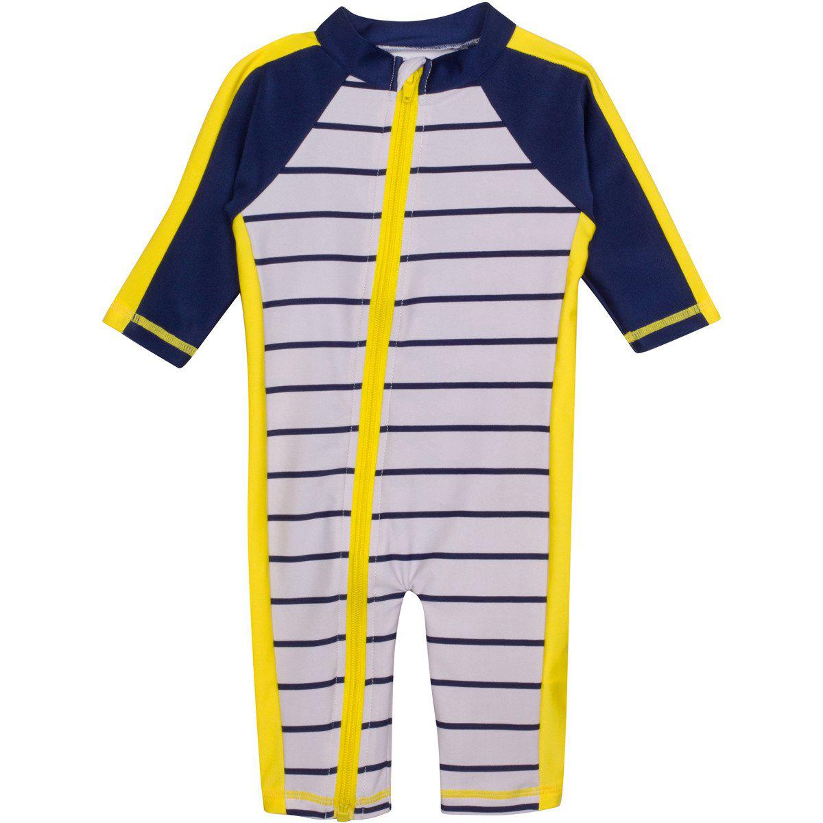 Sunsuit - Long Sleeve Romper Swimsuit | "Hampton’s Getaway"-0-6 Month-Hamptons Getaway Yellow-SwimZip UPF 50+ Sun Protective Swimwear & UV Zipper Rash Guards-pos1