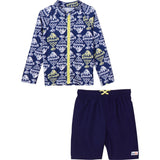 Boys Long Sleeve Zipper Rash Guard and Swim Trunk Set | "Fish Bone Babe"-0-3 Month-Navy-SwimZip UPF 50+ Sun Protective Swimwear & UV Zipper Rash Guards-pos1