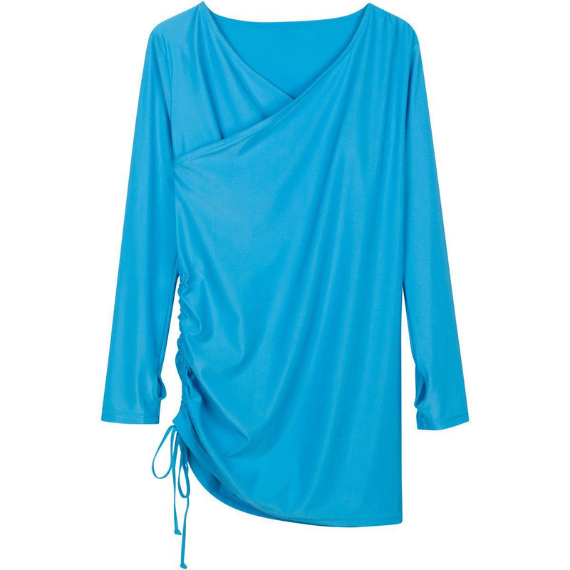Women's Sophisticated Swim Wrap Dress Cover Up - "Turquoise Waters"-XS-Turquoise-SwimZip UPF 50+ Sun Protective Swimwear & UV Zipper Rash Guards-pos1