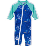 Sunsuit - Long Sleeve Romper Swimsuit | "Captain Kid"-0-6 Month-Blue-SwimZip UPF 50+ Sun Protective Swimwear & UV Zipper Rash Guards-pos1