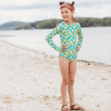 Girls Long Sleeve Surf Suit (One Piece Bodysuit) | "Lemons"-SwimZip UPF 50+ Sun Protective Swimwear & UV Zipper Rash Guards-pos9