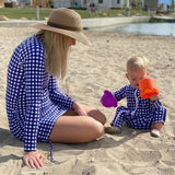 Women's Half Zip Swim Dress Cover Up | "Navy Gingham"-SwimZip UPF 50+ Sun Protective Swimwear & UV Zipper Rash Guards-pos7