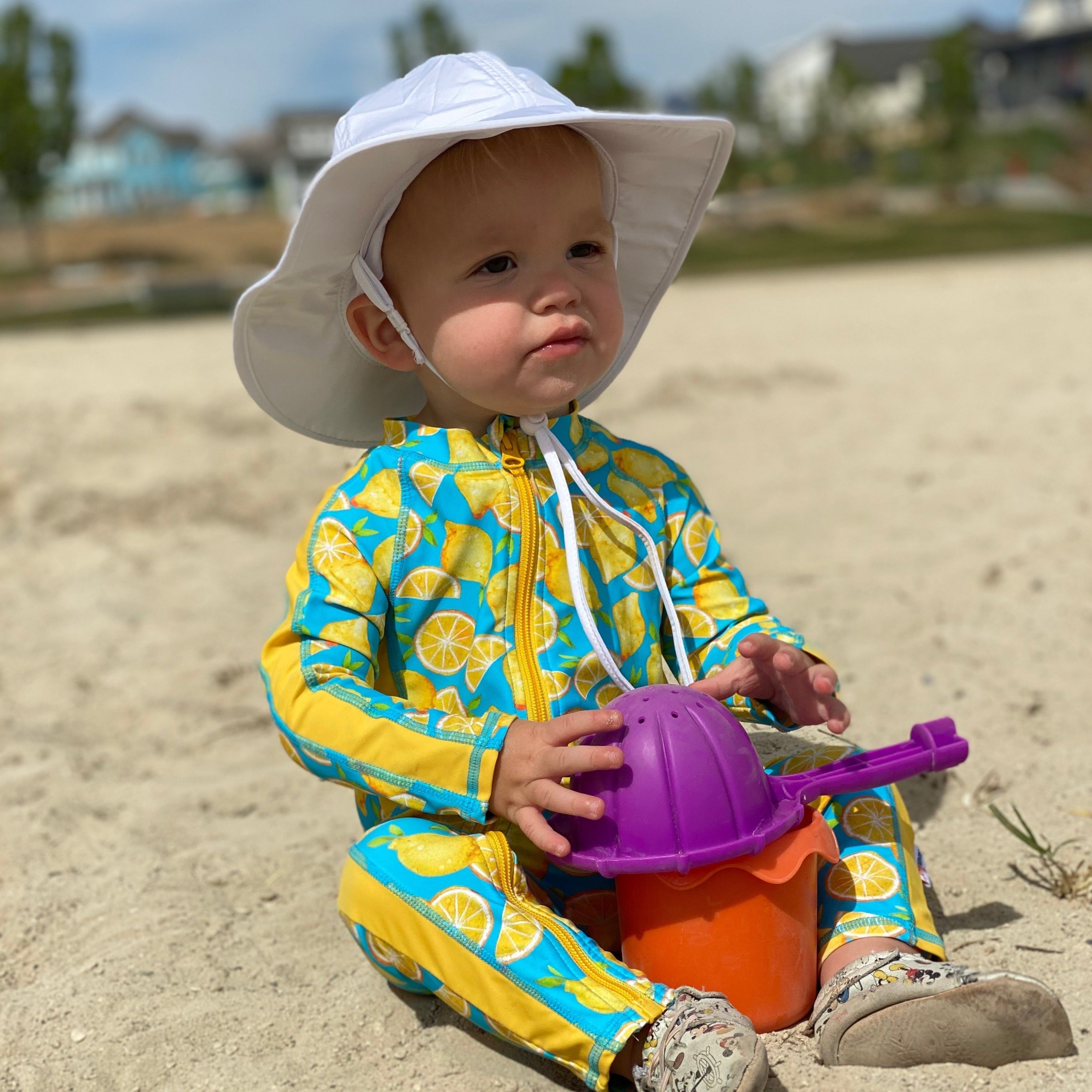 SwimZip Kid's Wide Brim Sun Hat - White - UPF 50+ Sun Protection