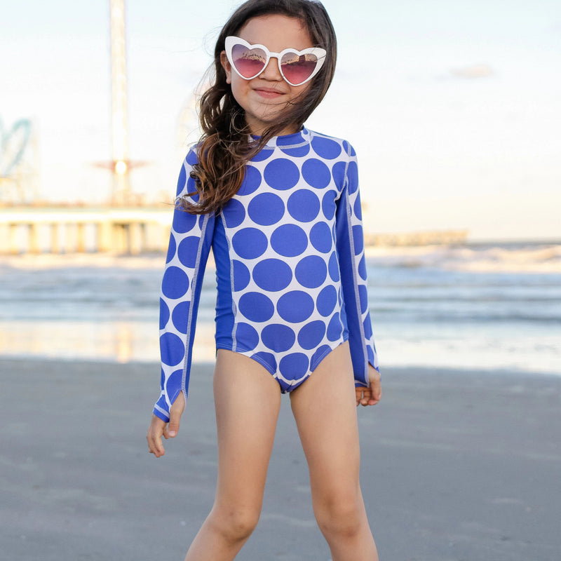 Girls Long Sleeve Surf Suit (One Piece Bodysuit) | "Oversized Dot"-SwimZip UPF 50+ Sun Protective Swimwear & UV Zipper Rash Guards-pos8