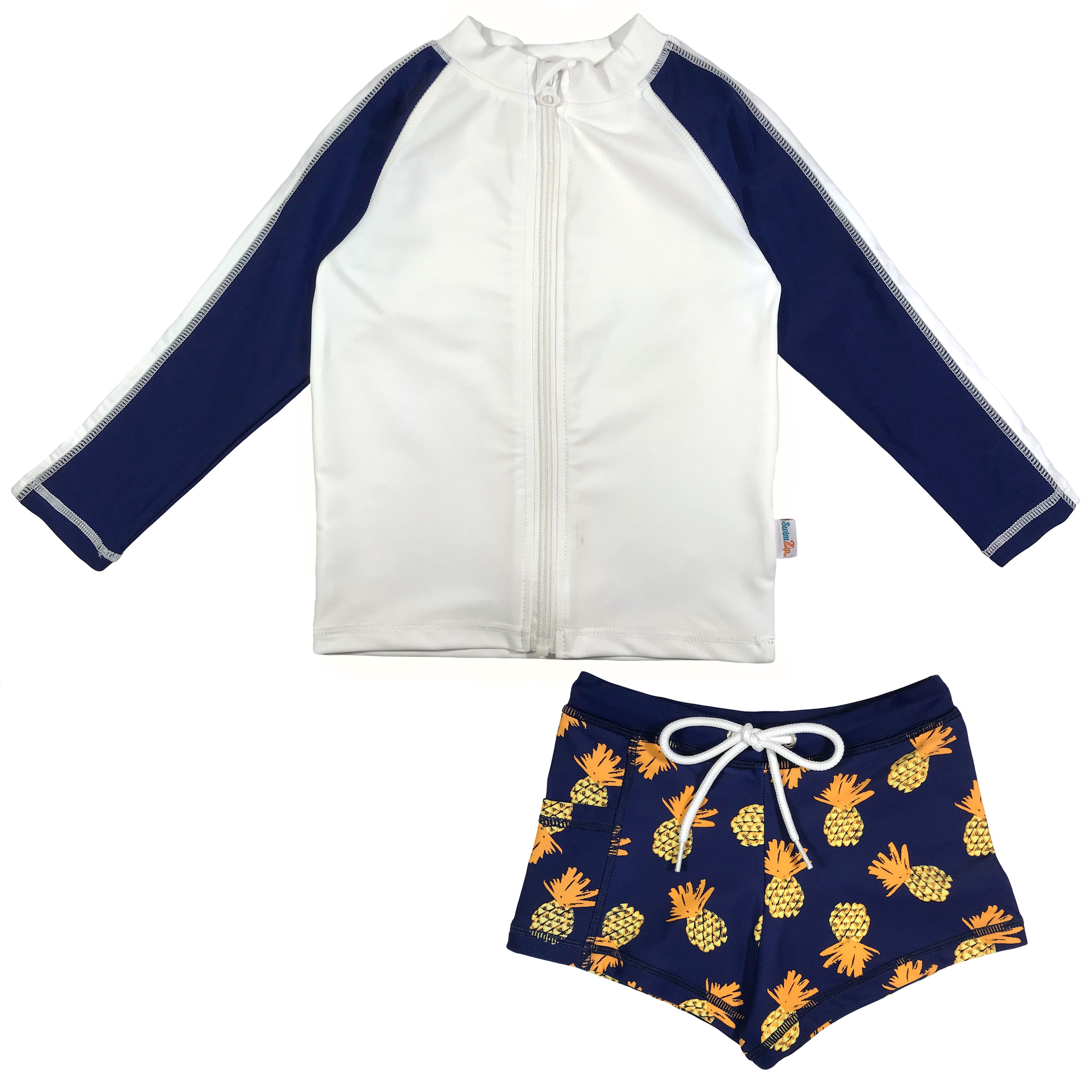 Kids Euro Shorties + Long Sleeve Rash Guard Set | "Pineapple Dreams"-0-3 Month-Pineapple-SwimZip UPF 50+ Sun Protective Swimwear & UV Zipper Rash Guards-pos1