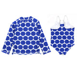 Girls One-Piece Swimsuit + Long Sleeve Rash Guard Set (2 Piece) | "Oversized Dot"-SwimZip UPF 50+ Sun Protective Swimwear & UV Zipper Rash Guards-pos5
