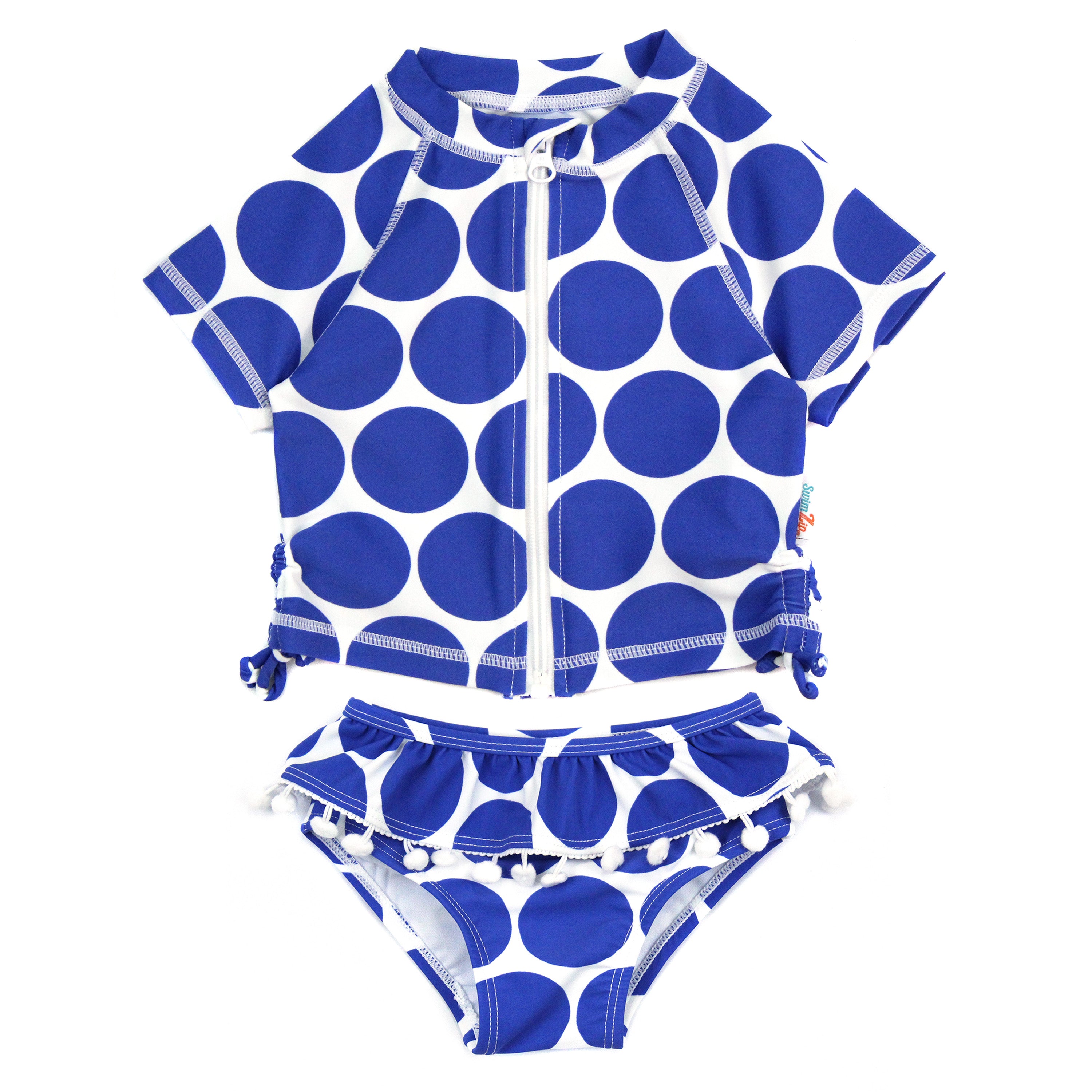 Girls Short Sleeve Rash Guard Swimsuit Set (2 Piece) - "Oversized Dot"-6-12 Month-Dot-SwimZip UPF 50+ Sun Protective Swimwear & UV Zipper Rash Guards-pos1