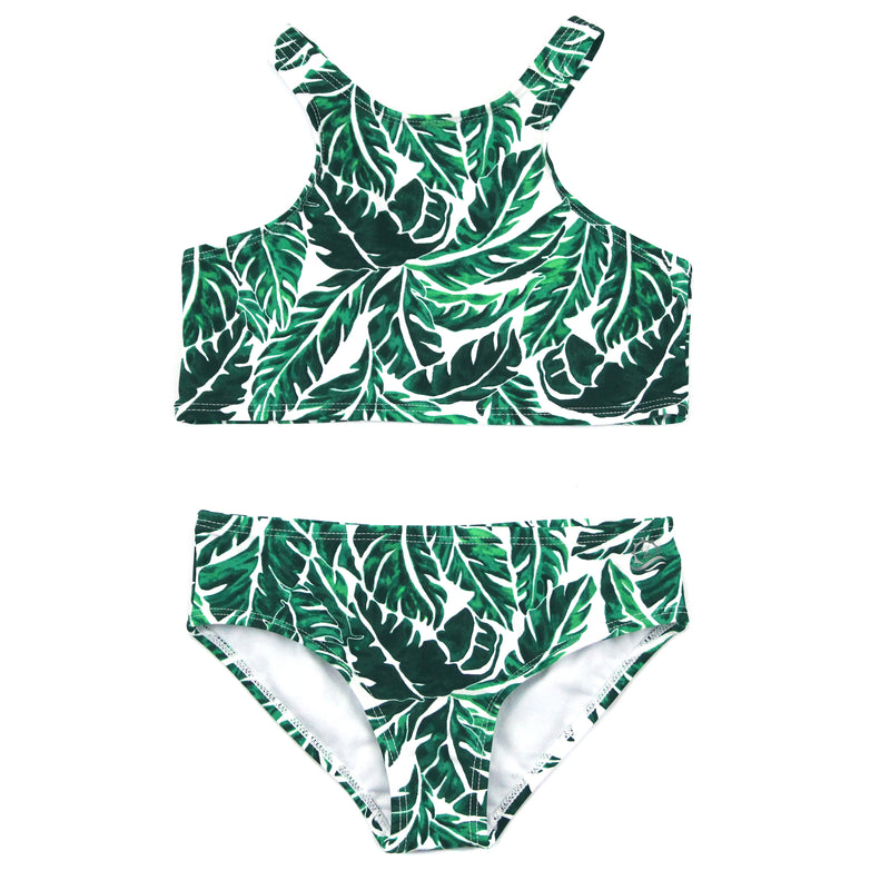 Girls Halter Top Bikini Set (2 Piece) | "Palm Leaf"-6-12 Month-Palm Leaf-SwimZip UPF 50+ Sun Protective Swimwear & UV Zipper Rash Guards-pos1