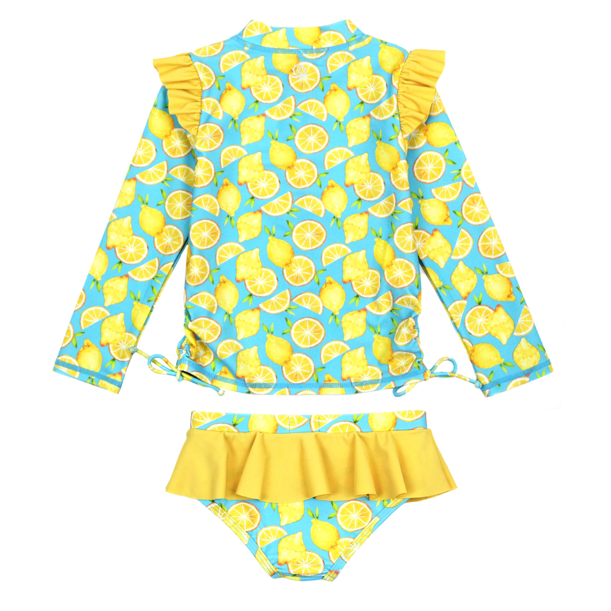Girls Long Sleeve Rash Guard Ruffle Bottom Swimsuit Set (2 Piece) - 