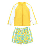 Boys Long Sleeve Zipper Rash Guard and Swim Trunk Set | "Lemons"-12-18 Month-Lemons-SwimZip UPF 50+ Sun Protective Swimwear & UV Zipper Rash Guards-pos1