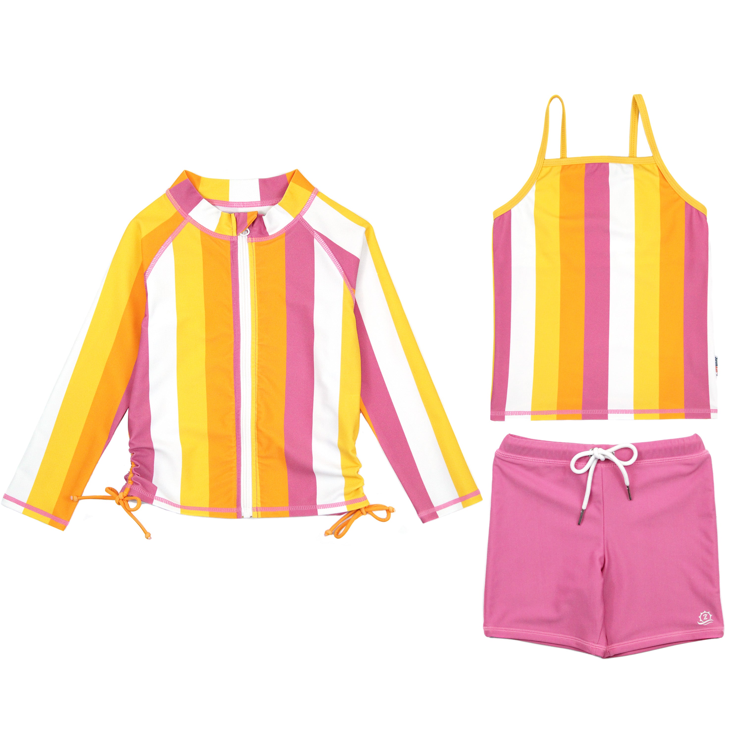 Girls Long Sleeve Rash Guard + Tankini Shorts Set (3 Piece) | "Be Bold"-6-12 Month-Be Bold-SwimZip UPF 50+ Sun Protective Swimwear & UV Zipper Rash Guards-pos1