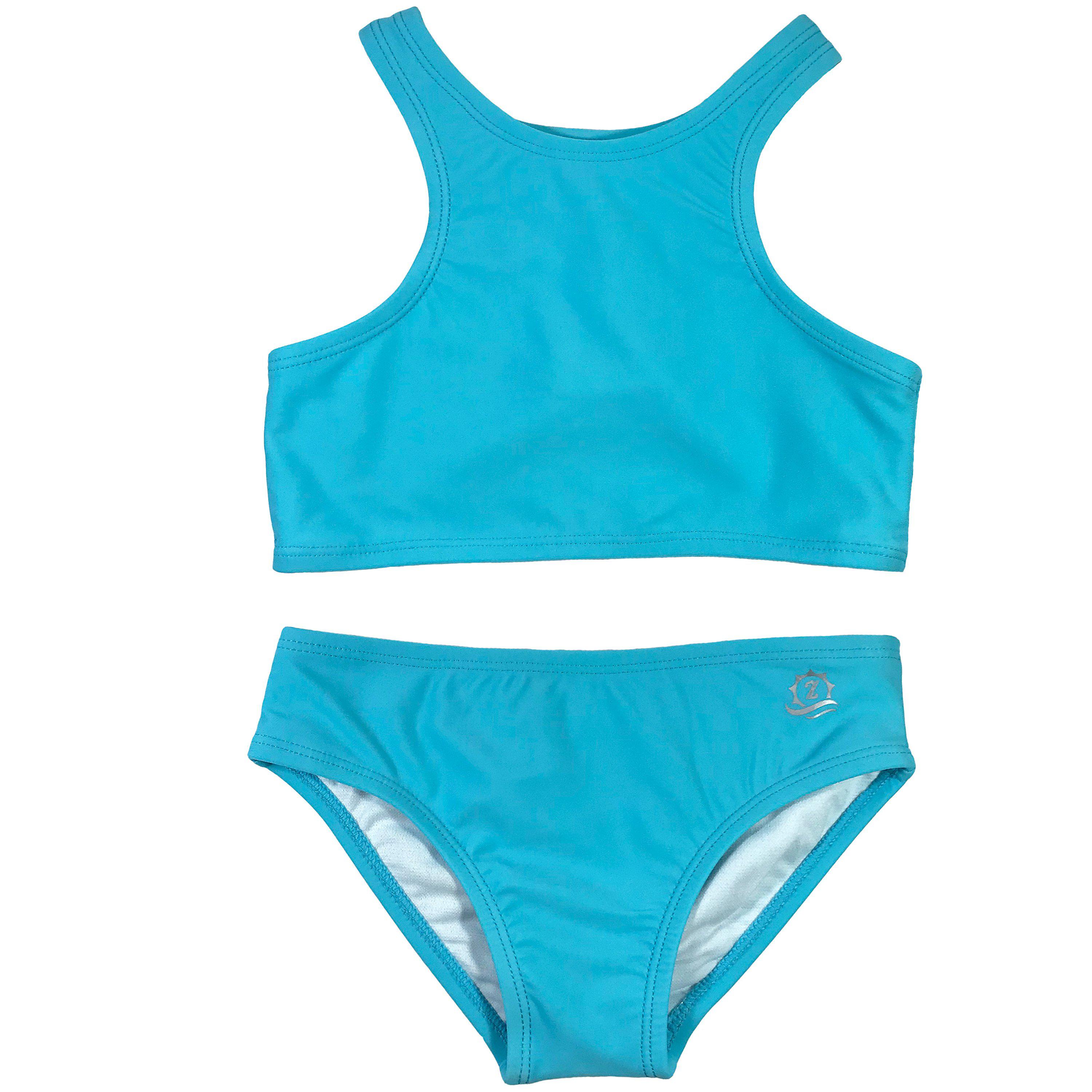 Girls Halter Top Bikini Set (2 Piece) | "Aqua"-6-Aqua-SwimZip UPF 50+ Sun Protective Swimwear & UV Zipper Rash Guards-pos1