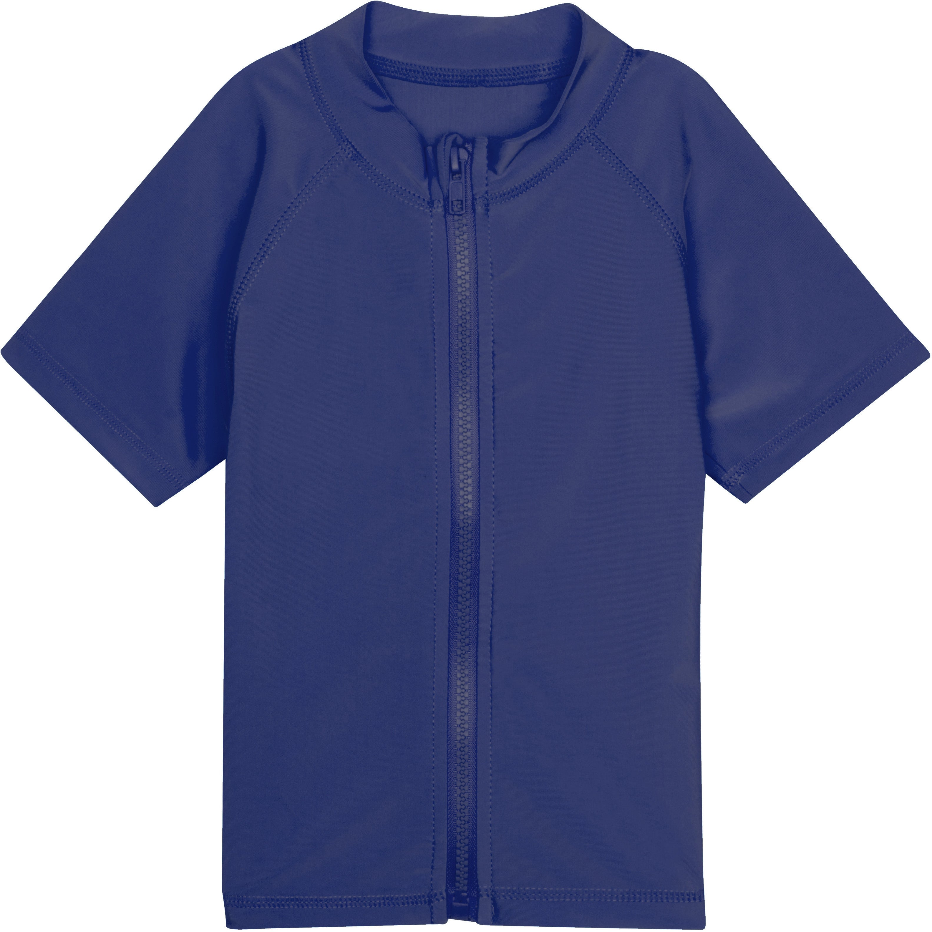 Kids Short Sleeve Zipper Rash Guard Swim Shirt | “Navy”-6-12 Month-Navy-SwimZip UPF 50+ Sun Protective Swimwear & UV Zipper Rash Guards-pos1