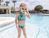 Girls Halter Top Bikini Set (2 Piece) | "Palm Leaf"-SwimZip UPF 50+ Sun Protective Swimwear & UV Zipper Rash Guards-pos2