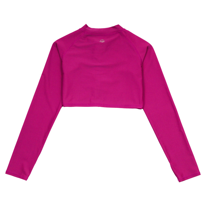 Girls Long Sleeve Crop Rash Guard | "Fuchsia Festival"-SwimZip UPF 50+ Sun Protective Swimwear & UV Zipper Rash Guards-pos5