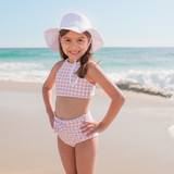 Girls Halter Top High-Waisted Set (2 Piece) | "Tied with a Bow" Pink Gingham-SwimZip UPF 50+ Sun Protective Swimwear & UV Zipper Rash Guards-pos12