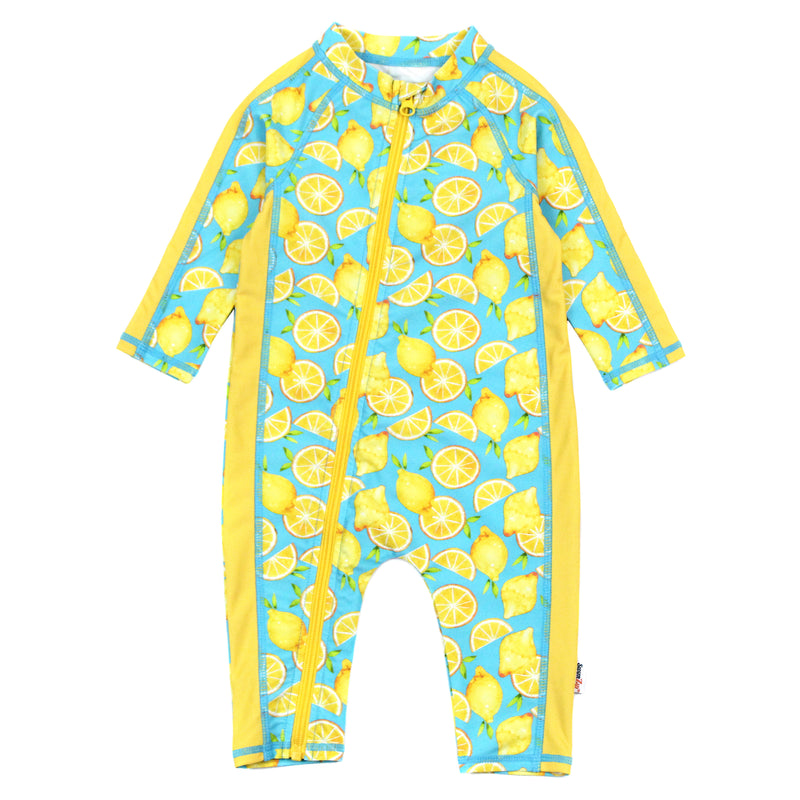 Sunsuit - Long Sleeve Romper Swimsuit | "Lemons"-0-6 Month-Lemons-SwimZip UPF 50+ Sun Protective Swimwear & UV Zipper Rash Guards-pos1