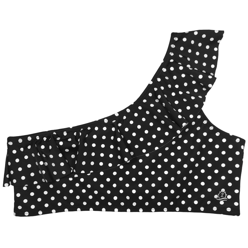 Women's One-Shoulder Bikini Top - "Black Polka Dots"-SwimZip UPF 50+ Sun Protective Swimwear & UV Zipper Rash Guards-pos1