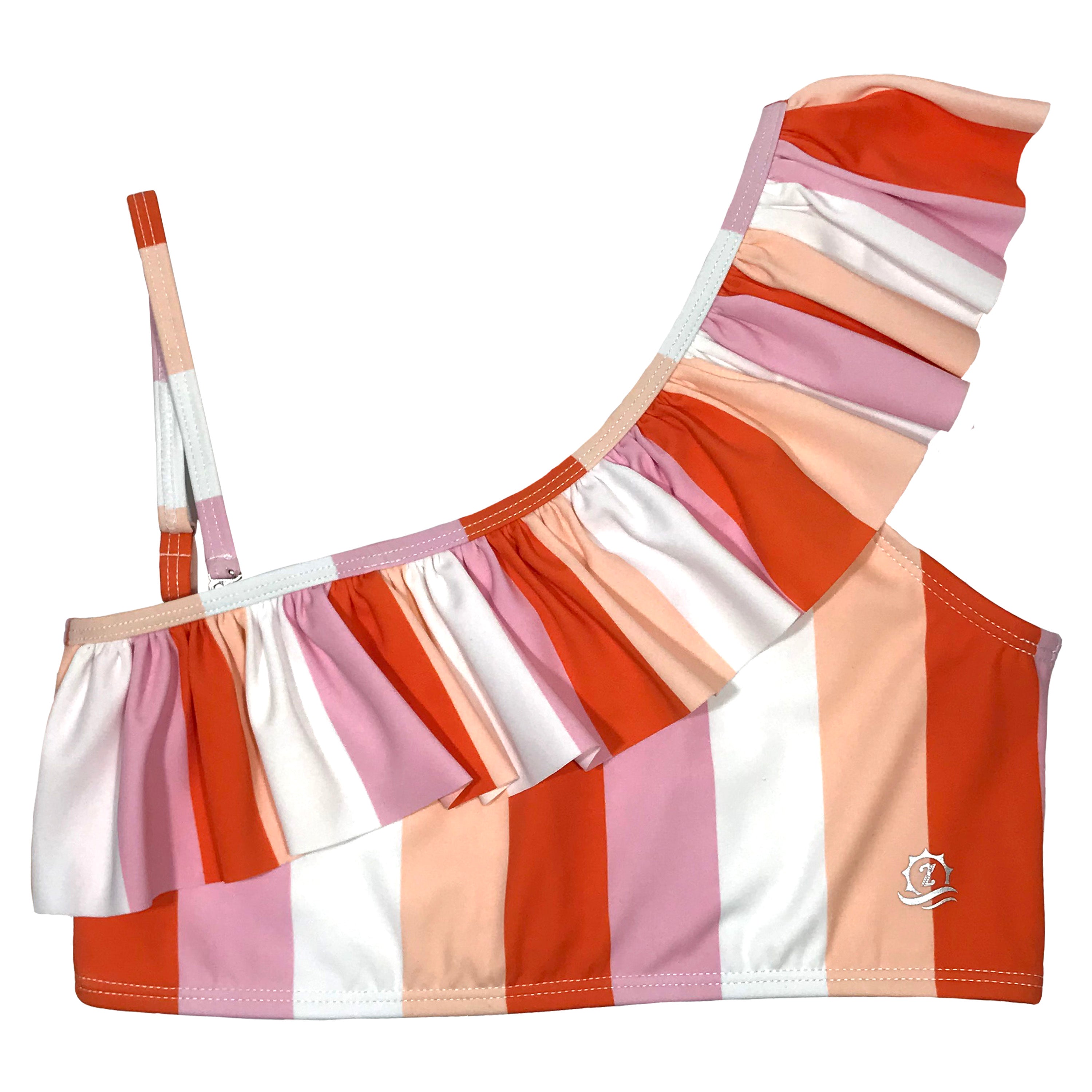 Women's One-Shoulder Bikini Top - "Peachy Stripes"-XS-Peach Stripes-SwimZip UPF 50+ Sun Protective Swimwear & UV Zipper Rash Guards-pos1