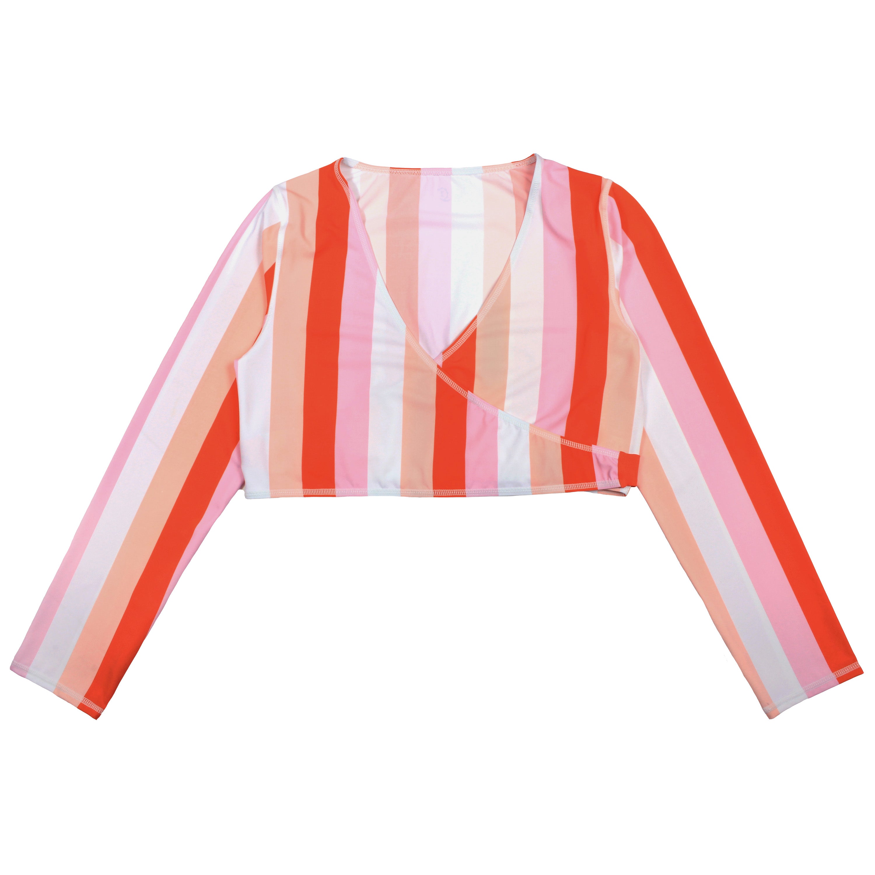 Women's Long Sleeve Swim Wrap Top - "Peachy Stripes”-XS-Peach Stripes-SwimZip UPF 50+ Sun Protective Swimwear & UV Zipper Rash Guards-pos1