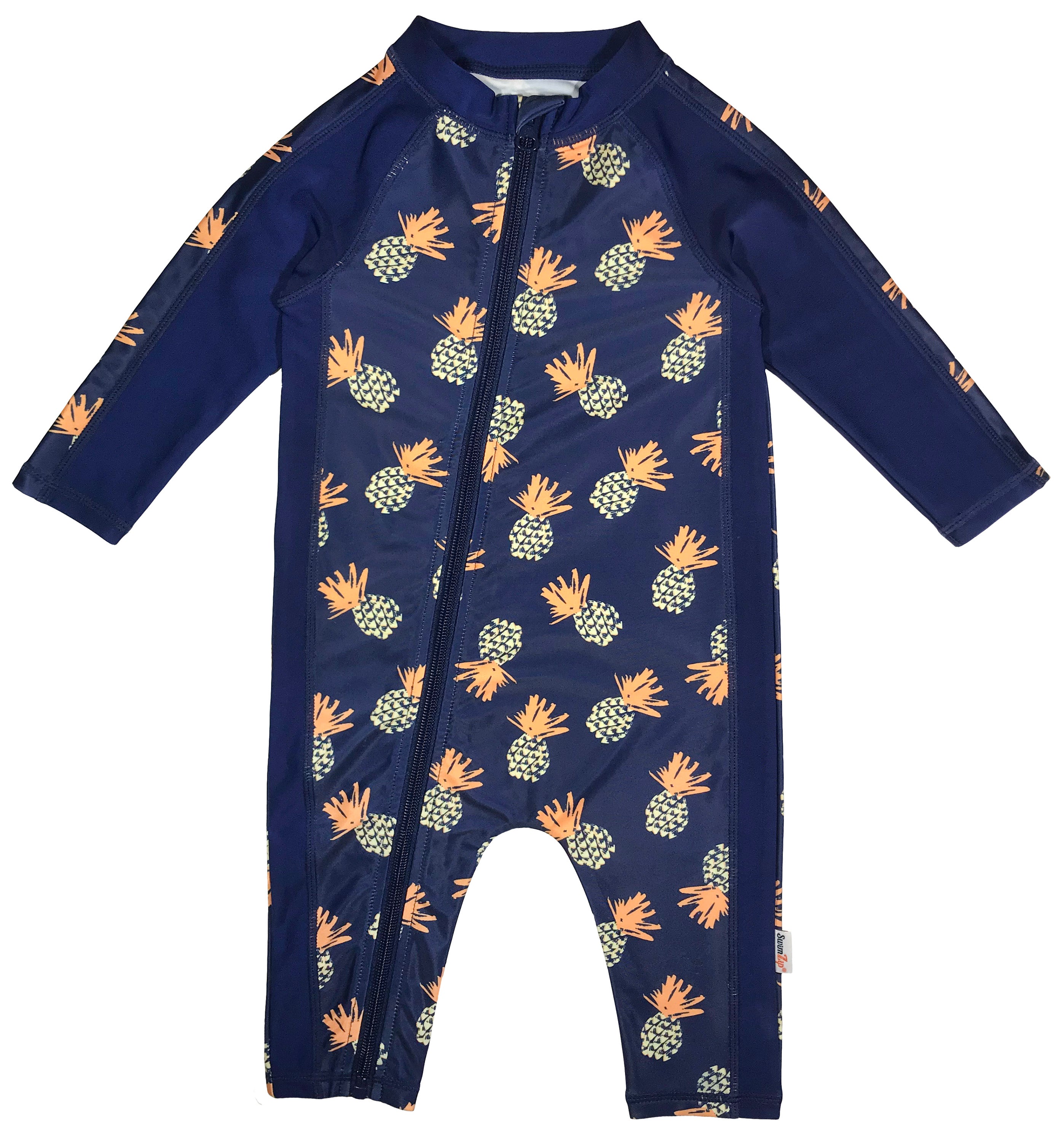 Sunsuit - Long Sleeve Romper Swimsuit | "Pineapple Dreams"-0-6 Month-Pineapple Dreams-SwimZip UPF 50+ Sun Protective Swimwear & UV Zipper Rash Guards-pos1
