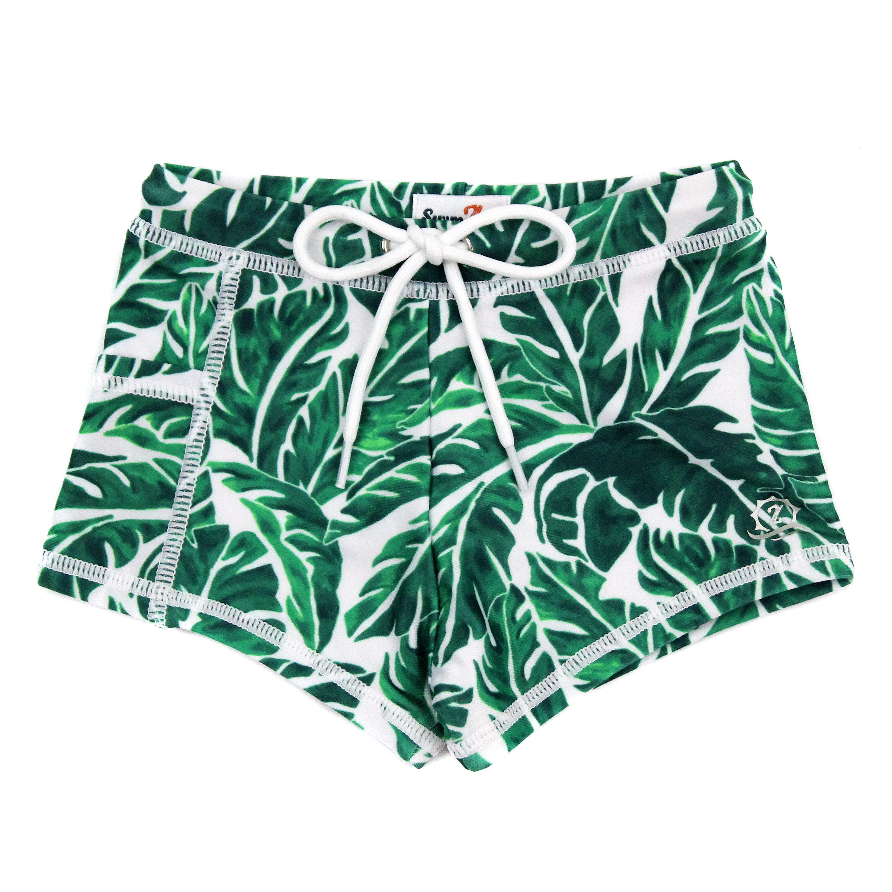 Kids Euro Swim Shorties | "Palm Leaf”-6-12 Month-Palm Leaf-SwimZip UPF 50+ Sun Protective Swimwear & UV Zipper Rash Guards-pos1