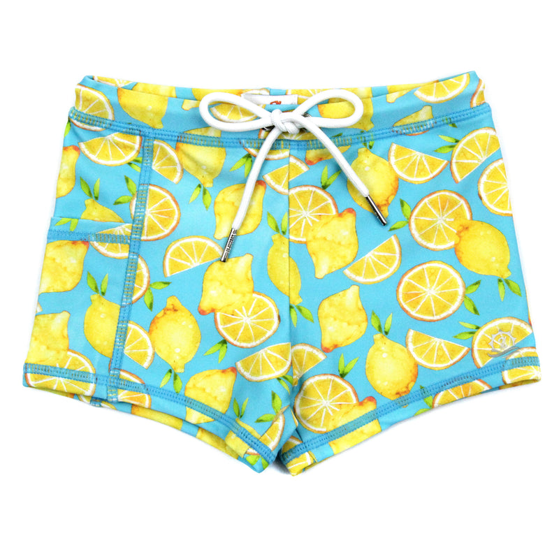 Kids Euro Swim Shorties | "Lemons"-6-12 Month-Lemons-SwimZip UPF 50+ Sun Protective Swimwear & UV Zipper Rash Guards-pos1