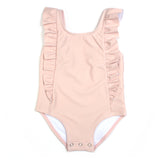 Girls Ruffle One-Piece Swimsuit | "Too Sweet" Peach Whip-6-12 Month-Peach Whip-SwimZip UPF 50+ Sun Protective Swimwear & UV Zipper Rash Guards-pos1