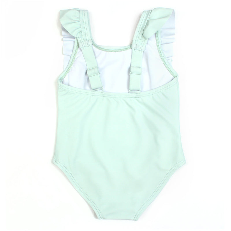 Girls Ruffle One-Piece Swimsuit | "Too Sweet" Whispering Blue-SwimZip UPF 50+ Sun Protective Swimwear & UV Zipper Rash Guards-pos3