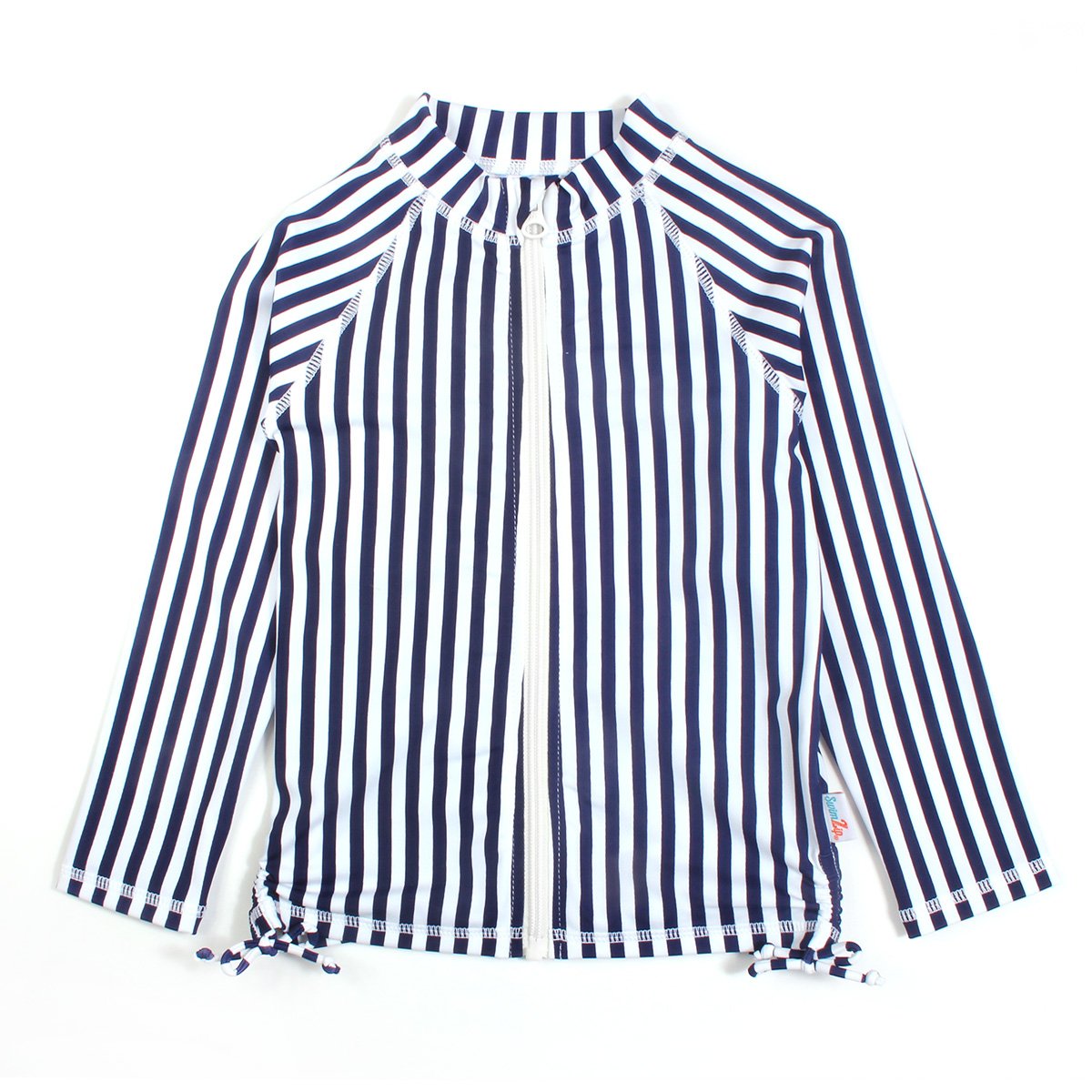 Girls Long Sleeve Rash Guard - “Mini Navy Stripe”-6-12 Month-Mini Navy Stripe-SwimZip UPF 50+ Sun Protective Swimwear & UV Zipper Rash Guards-pos1