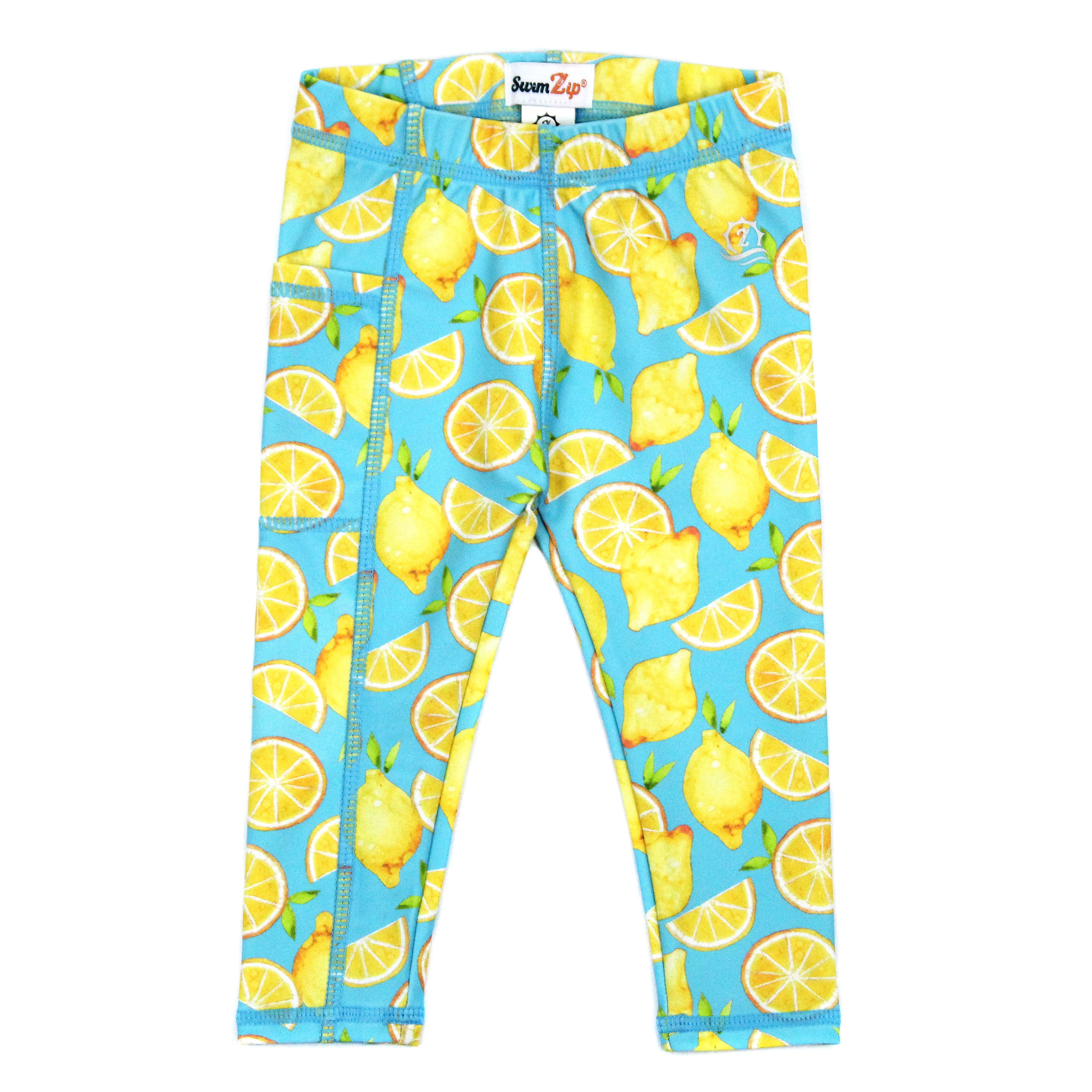 Kids Swim Pants | "Lemons"-6-12 Month-Lemons-SwimZip UPF 50+ Sun Protective Swimwear & UV Zipper Rash Guards-pos1