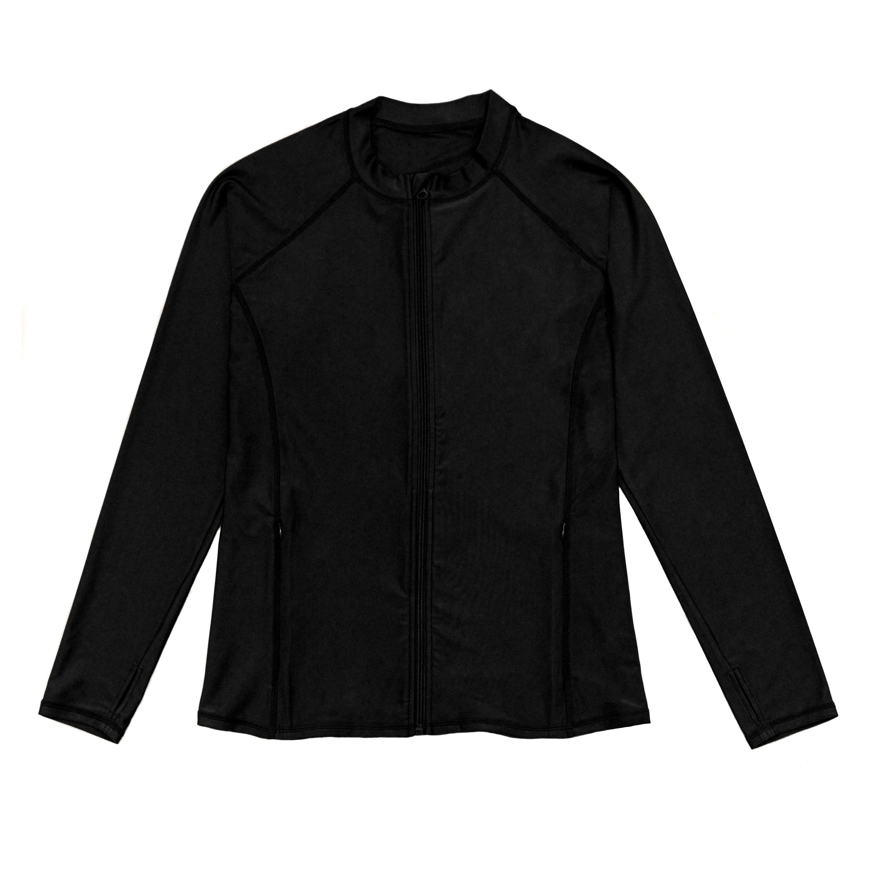 Women's Long Sleeve Rash Guard with Pockets | "Black"-XS-Black-SwimZip UPF 50+ Sun Protective Swimwear & UV Zipper Rash Guards-pos1