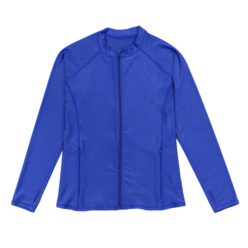 Women's Long Sleeve Rash Guard with Pockets | "Amparo Blue"-XS-Blue-SwimZip UPF 50+ Sun Protective Swimwear & UV Zipper Rash Guards-pos1